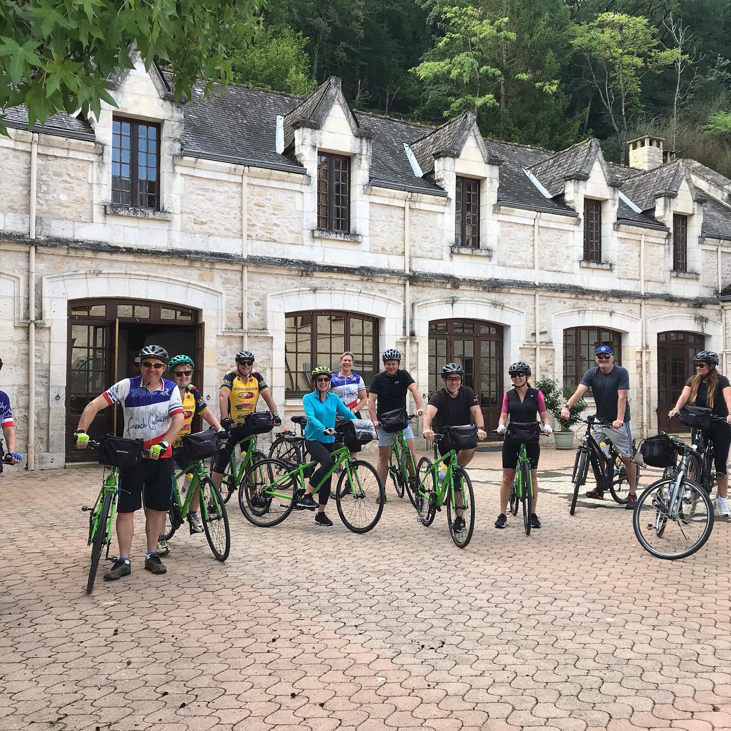 Cyclists visiting a Chateau in France