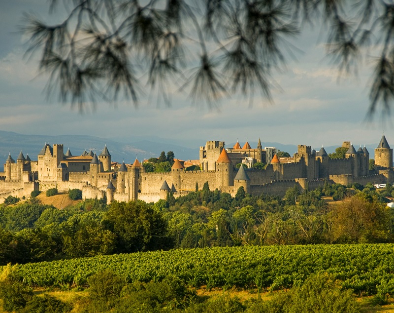 View over the medieval walled city of Carcassonne in France