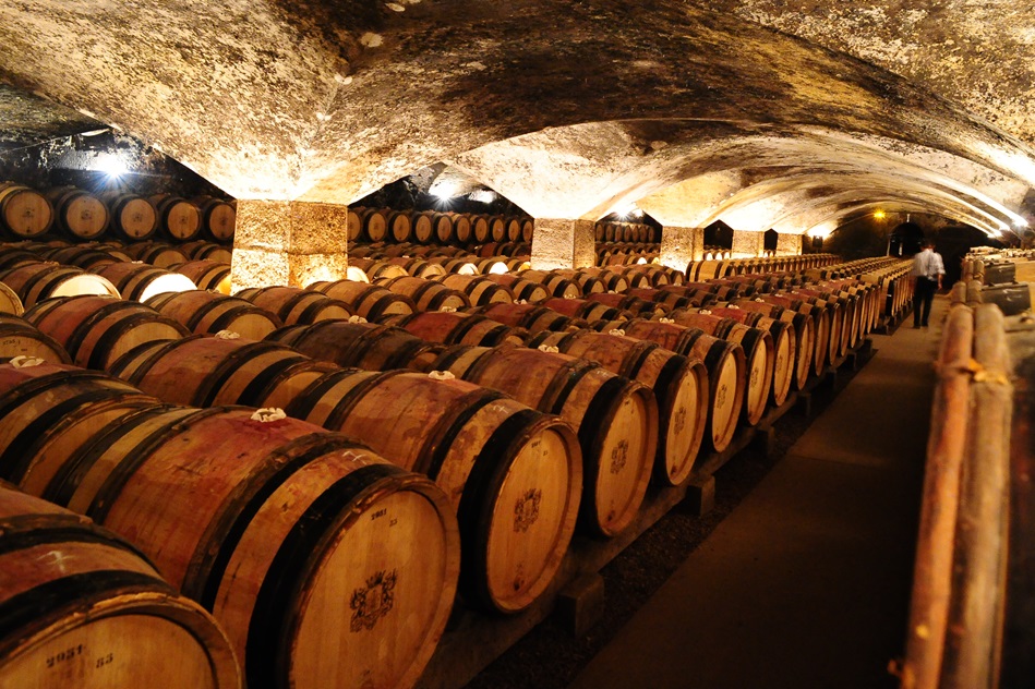 Vaulted wine cellar in Burgundy, France 